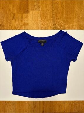 Forever 21 Plus Size (XL) Cobalt Blue Short Sleeve Scoop Neck Crop Top